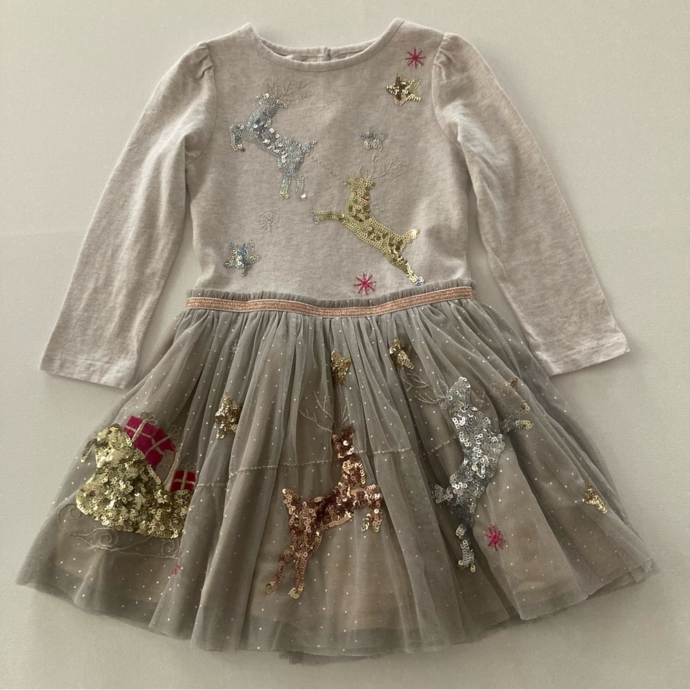 Monsoon Girl 3-4 Holiday Christmas Sequin Dress Reindeer Tulle